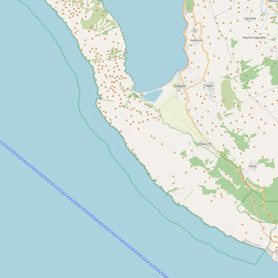 Map of the coast from Dafina bay south past the canyons and coves to Grama Bay